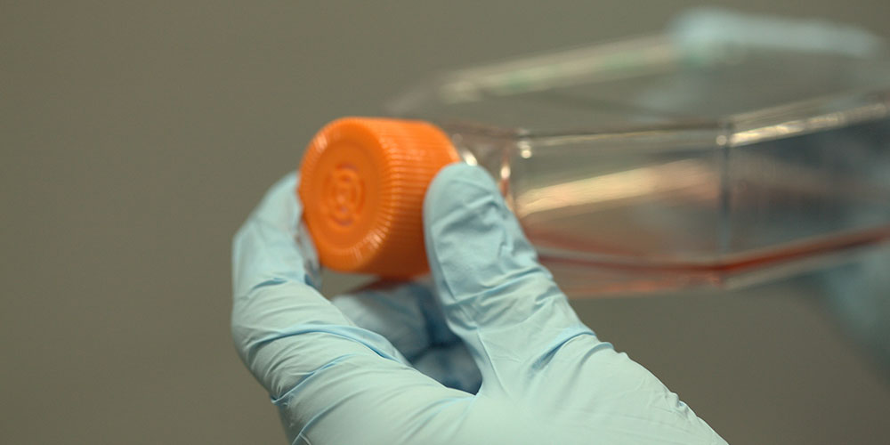 Transparent lab bottle with orange lid